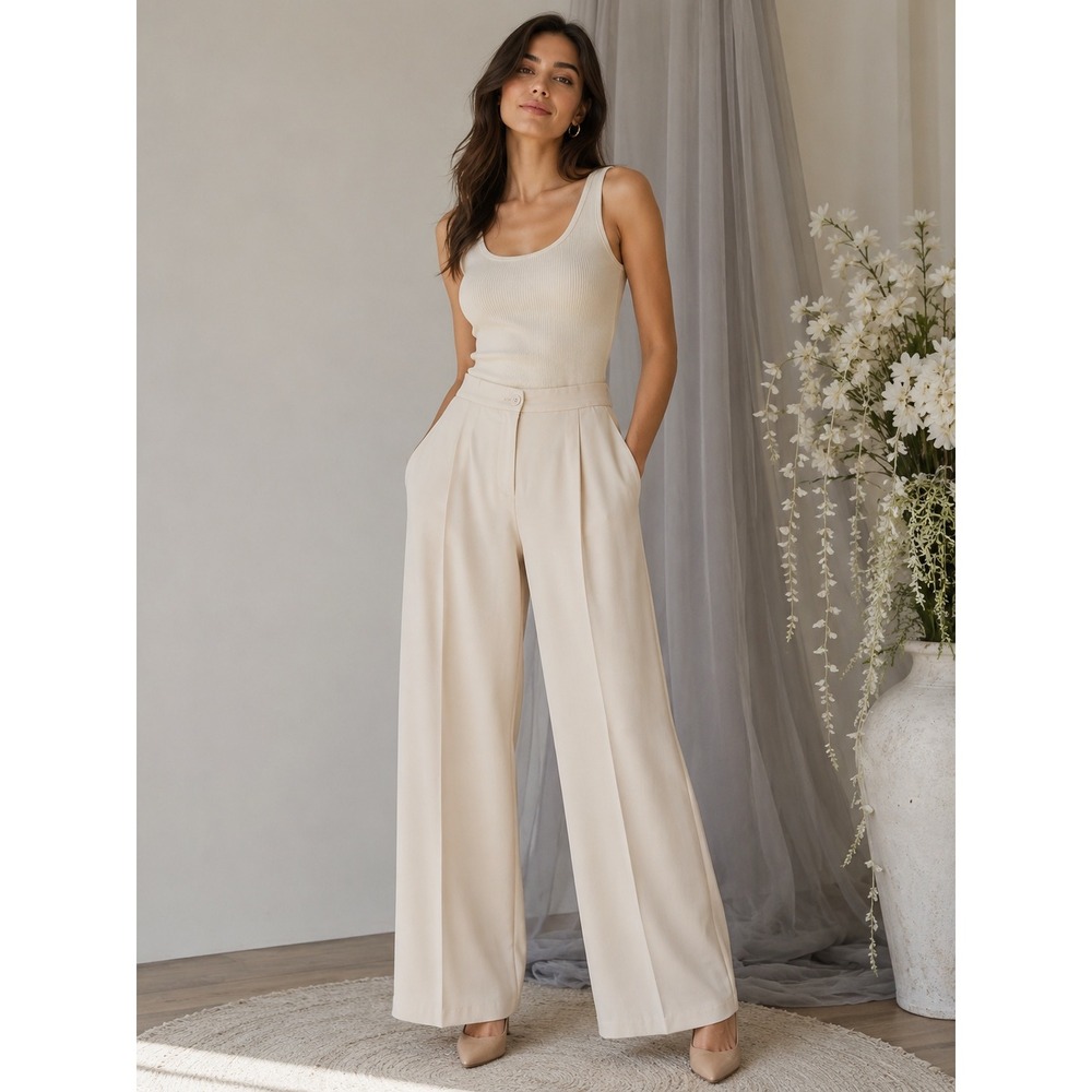 Pendleton‎ Career Scandi Girl Beige Wide Leg Dress Pants Office Trousers Size 12